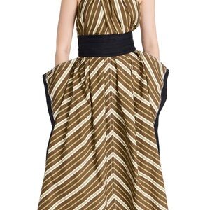 Tory Burch Coffee Stripe Poplin Dress Size 8 NWT